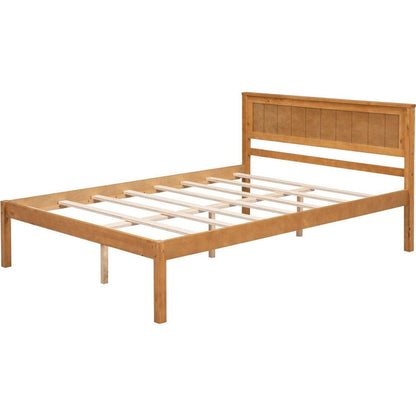 Platform Bed Frame with Headboard, Wood Slat Support, No Box Spring Needed, Full, Oak