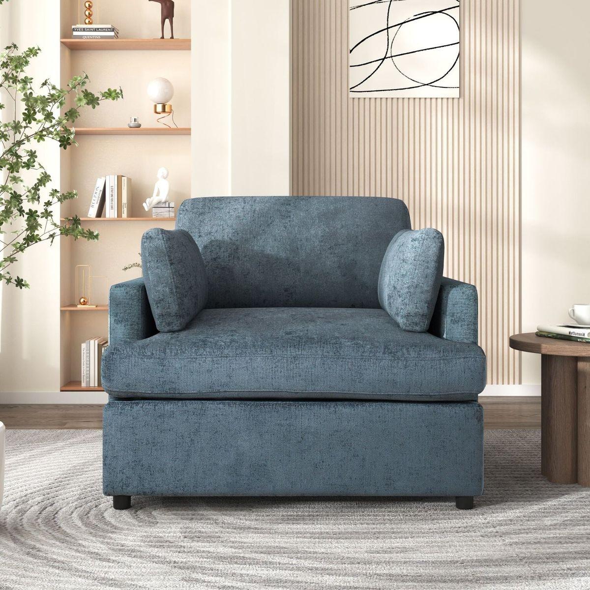 Oversized Accent Chair - Comfortable Armrest Cushions, Versatile Neutral Style, Elegant Design, Durable Frame blue