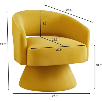 Modern Swivel Barrel Chair, Upholstered Velvet Round Accent Chairs,360 Degree Comfy Swivel Chair with Open Backrest, Single Chair Armchair for Living Room Bedroom, Homerest, Yellow