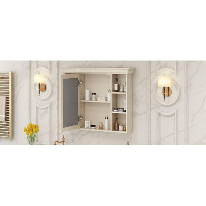 35" x 28" Blue Wall Mounted Bathroom Storage Cabinet with Mirror Door, Modern Bathroom Wall Cabinet with Mirror, Medicine Cabinet with 6 Open Shelves