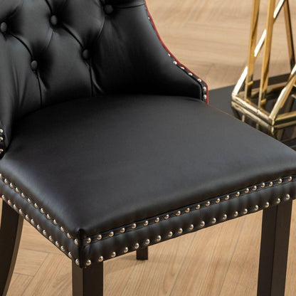Nikki Collection Modern, High-end Tufted Solid Wood Contemporary PU and Velvet Upholstered Dining Chair with Wood Legs Nailhead Trim 2-Pcs Set, Black+WineRed, Burgundy