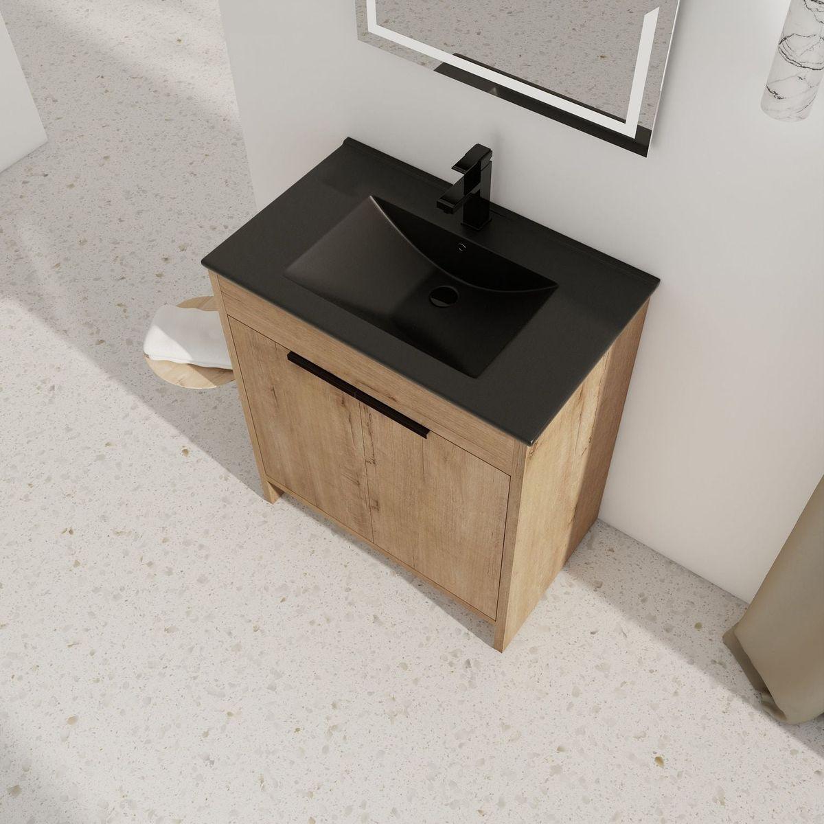 30" Freestanding Bathroom Cabinet With Basin & 2 Soft-Close Cabinet Doors ((KD-PACKING),BVB02430IMO-