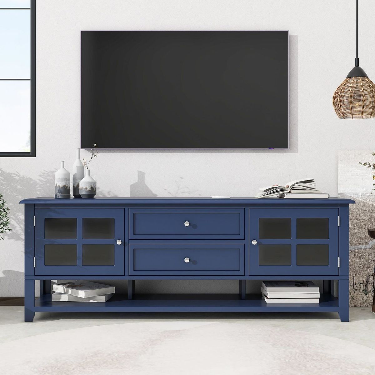 TV Stand for TVs up to 60", Entertainment Center with Multifunctional Storage Space, TV Cabinet with Modern Design, Media Console for Living Room, Bedroom - Streamdale Furniture