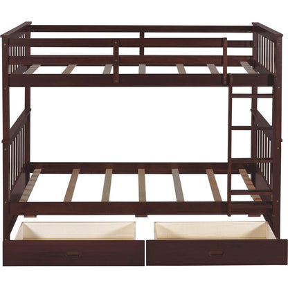 Twin-Over-Twin Bunk Bed with Ladders and Two Storage Drawers (Espresso)