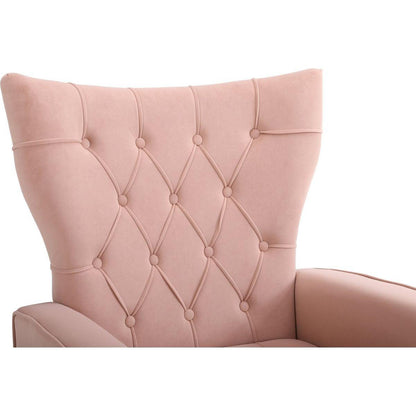 Modern Accent Chair with Ottoman, Comfy Armchair for Living Room, Bedroom, Apartment, Office (Pink)