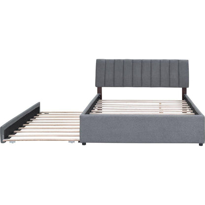 Teddy Fleece Queen Size Upholstered Platform Bed with Trundle, Gray