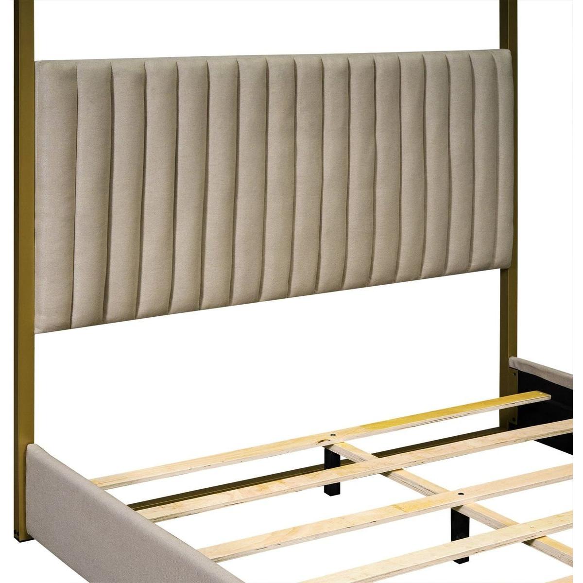 Queen Size Upholstery Canopy Platform Bed with Headboard and Metal Frame, Beige