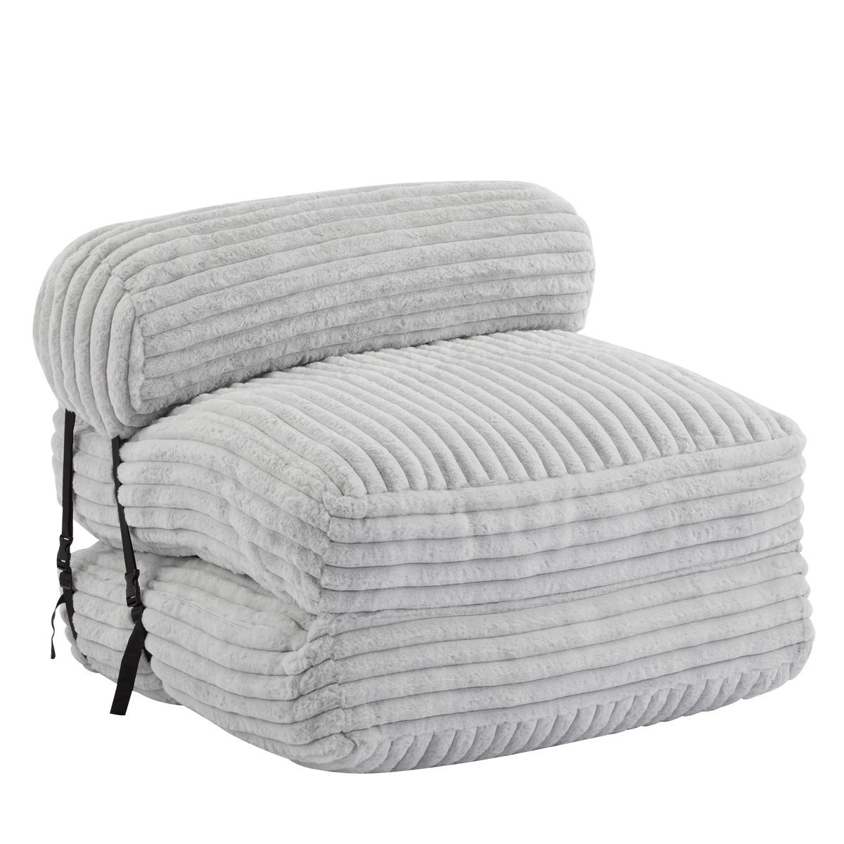 Latina Indoor Foldable Bean Bag Lounge Chair, Light Gray, Faux-Fur, 37x35x27.5 inches