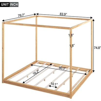 King Size Canopy Platform Bed with Support Legs, Natural