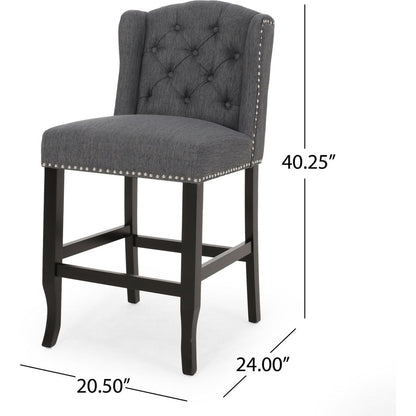Vienna Contemporary Fabric Tufted Wingback 27 Inch Counter Stools, Set of 2, Charcoal and Dark Brown