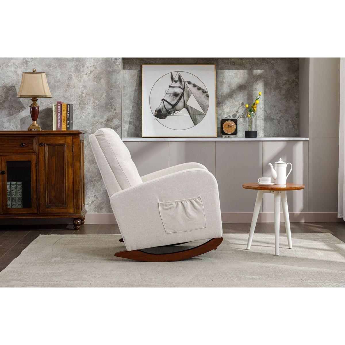 High Back Rocking Chair Nursery Chair .Comfortable Rocker Fabric Padded Seat .Modern High Back Armchair