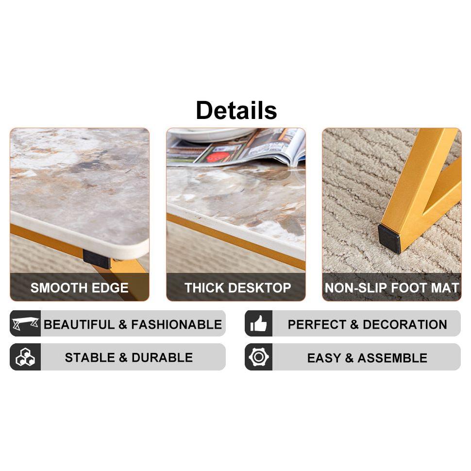 A modern minimalist style marble patterned coffee table with golden metal legs. Computer desk. Game table. Tea table. CT-XX