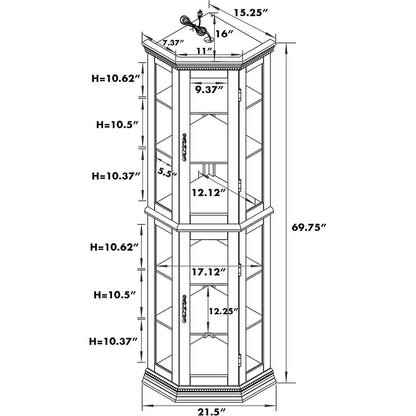 Corner Curio Cabinet with Lights, Adjustable Tempered Glass Shelves, Mirrored Back, Display Cabinet,Cherry (E26 light bulb not included)