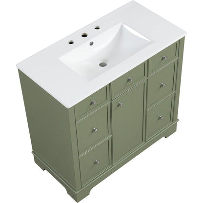 36" Bathroom Vanity with Sink, One Cabinet with Three drawers and One Flip Drawer, Solid Wood and MDF Board, Green