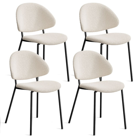 Set of 4 Upholstered Boucle Fabric Dining Chairs Mid-Century Modern Dining Chairs with Curved Backrest for Dining Room Kitchen (White)