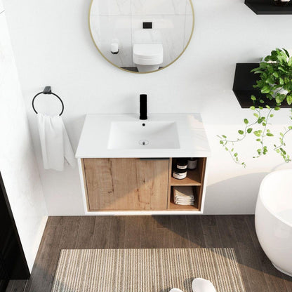 30" Floating Wall-Mounted Bathroom Vanity with Ceramics Sink & Soft-Close Cabinet Door