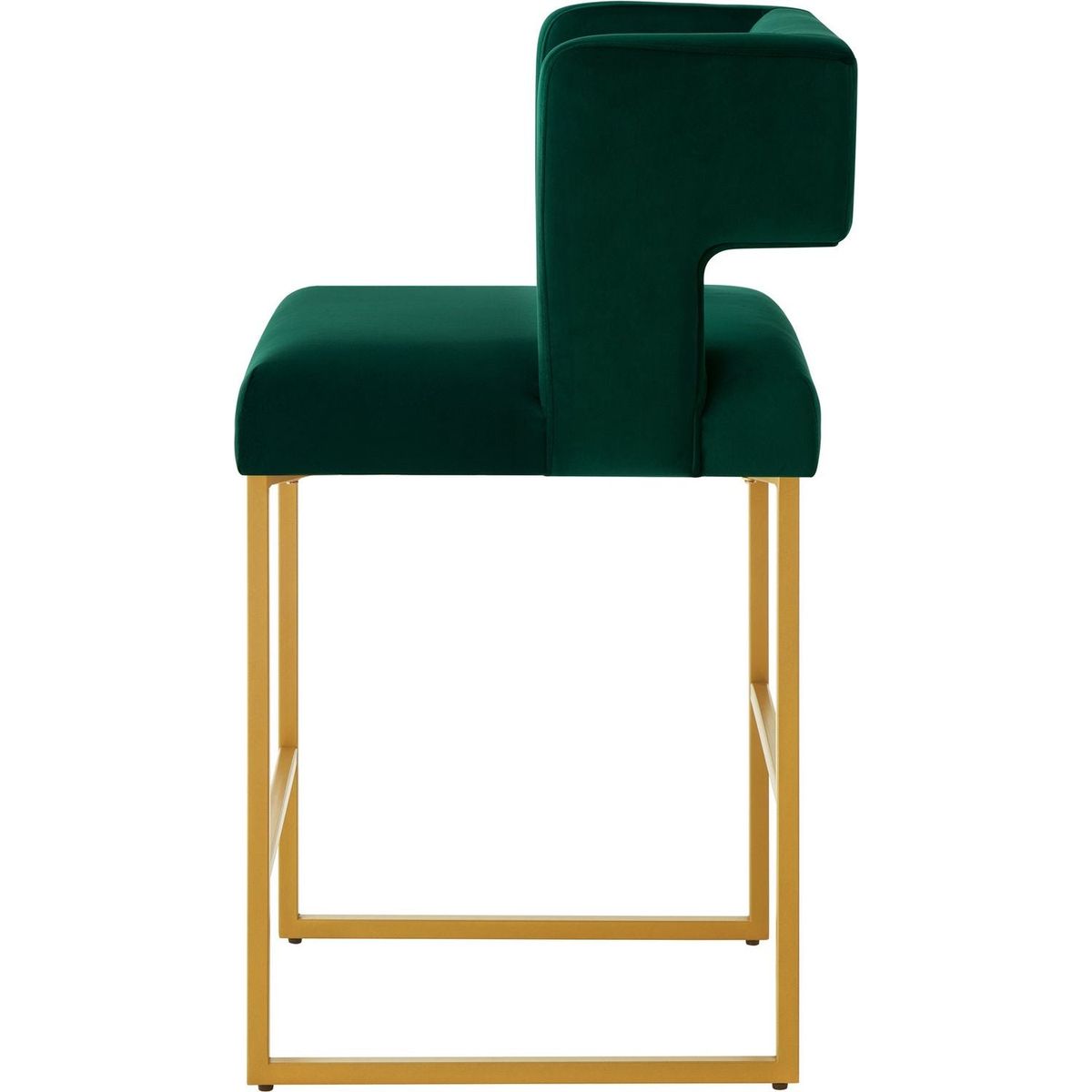 Modern Fashion Counter Height Bar Stools with Unique Square Open Backrest, Set of 2 Versatile Bar Chairs with Sturdy Iron Legs, 26" H Counter Height Chairs for kitchen islands,Jade /Gold