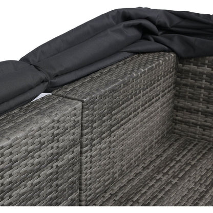 7-Piece Patio Furniture Set w/Retractable Canopy Wicker Rattan Sectional Sofa Set Patio Furniture with Washable Cushions for Lawn, Garden, Backyard, Poolside Grey wicker + Black Cushion
