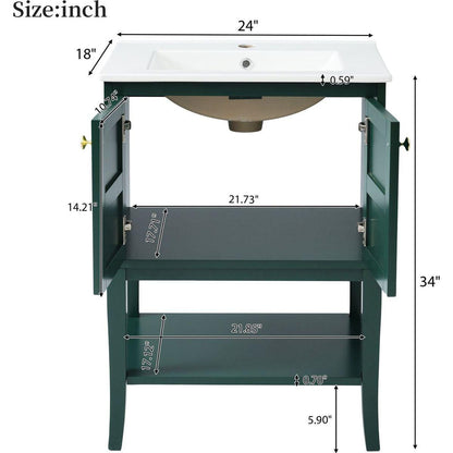 24" Bathroom Vanity with Top Sink, Modern Bathroom Storage Cabinet with 2 Doors, Single Sink Bathroom Vanity