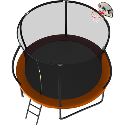 10FT Recreational Trampoline with Enclosure for Kids Adults, ASTM Approved, Outdoor Trampoline with Wind Stakes and Ladder for Kids Apex Series, 10 FOOT Trampoline