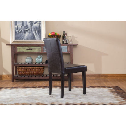 Urban Style Solid Wood Leatherette Padded Parson Chair, Brown, Set of 2