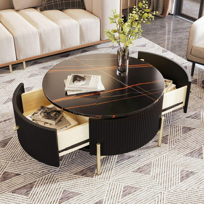 Modern Round Coffee Table with 2 large Drawers Storage Accent Table(31.5")