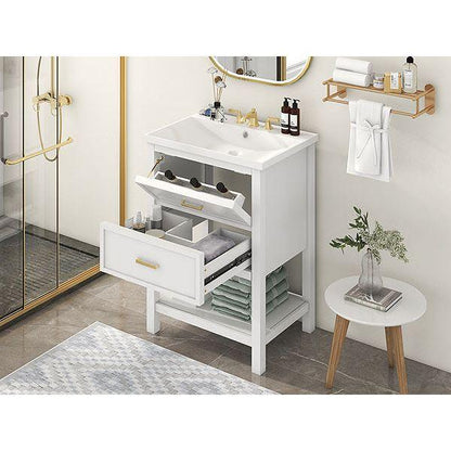 24" Bathroom Vanity with Top Sink, Modern Bathroom Storage Cabinet with 2 Drawers, Single Sink Bathroom Vanity