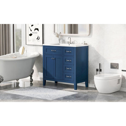 36" Bathroom Vanity with Sink Combo, Blue Bathroom Cabinet with Drawers, Solid Frame and MDF Board