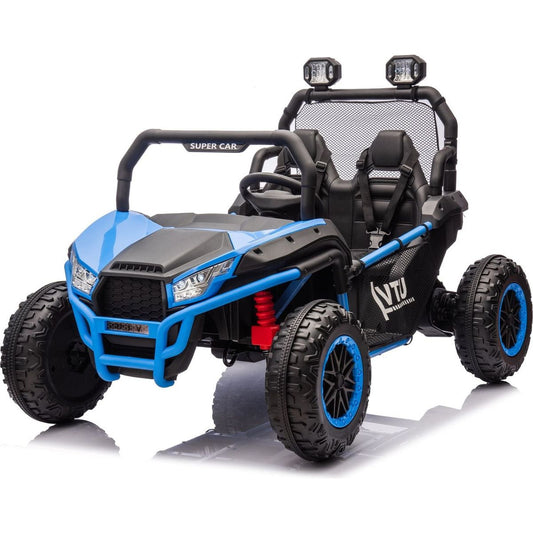 24V Two-seater Kids Ride On UTV W/Parents Control,400W Super Power,Four-wheel suspension,LED Light with Rear searchlight,Bluetooth,MP3,Music,Rear storage space,Speeds 3.73-4.97MPH for Kids aged 3+.