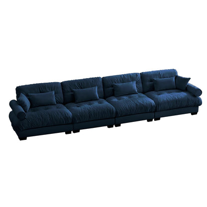 Super Comfort Oversized Modular Velvet Sectional Sofa Couch with Movable Ottoman and Bolstered Armrests in Blue