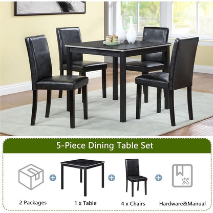 5 Piece Wooden Dining Table Set, Kitchen Table Set with a Square Table and 4 Upholstered Chairs, Wooden Dining Room Table with Crystal Decoration and Chairs Set for Kitchen, Dining Room, Black