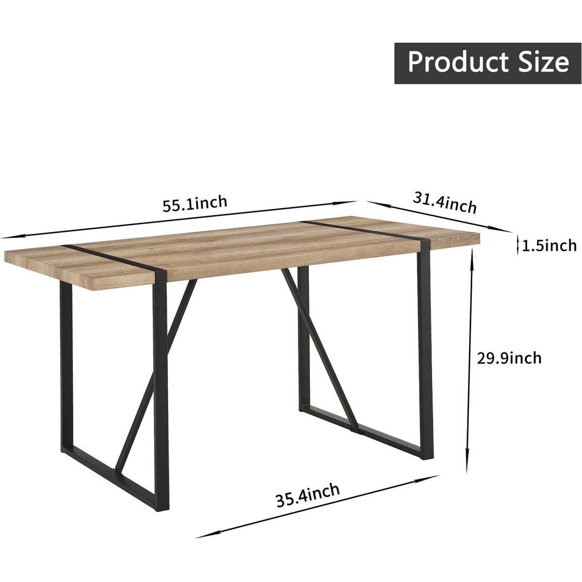 55"Rustic Industrial Rectangular MDF Wood Colour Dining Table For 4-6 Person, With 1.5" Thick Engineered Wood Tabletop and Black Metal Legs, For writing DeskKitchen terrace Dining Living Room
