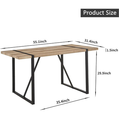 55"Rustic Industrial Rectangular MDF Wood Colour Dining Table For 4-6 Person, With 1.5" Thick Engineered Wood Tabletop and Black Metal Legs, For writing DeskKitchen terrace Dining Living Room