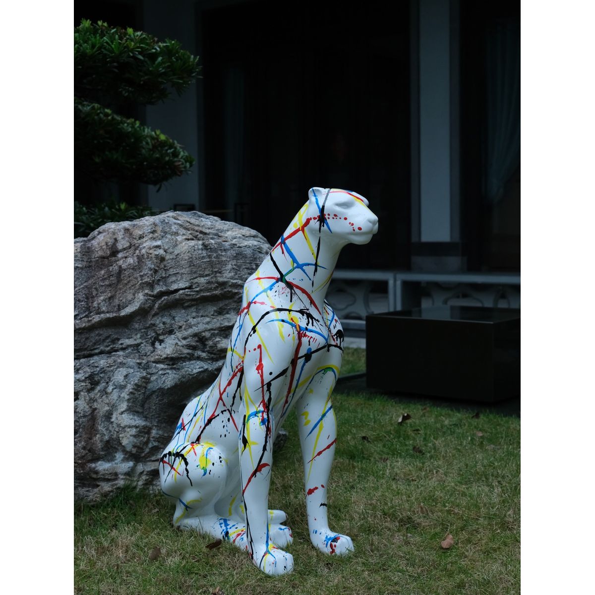 Large Modern Resin Leopard Sculpture,Classical Leopard Statues for Home Decor, H:31.5 Inch Big Size Suitable for Various Shops Hall ,Highly Eye-Catching