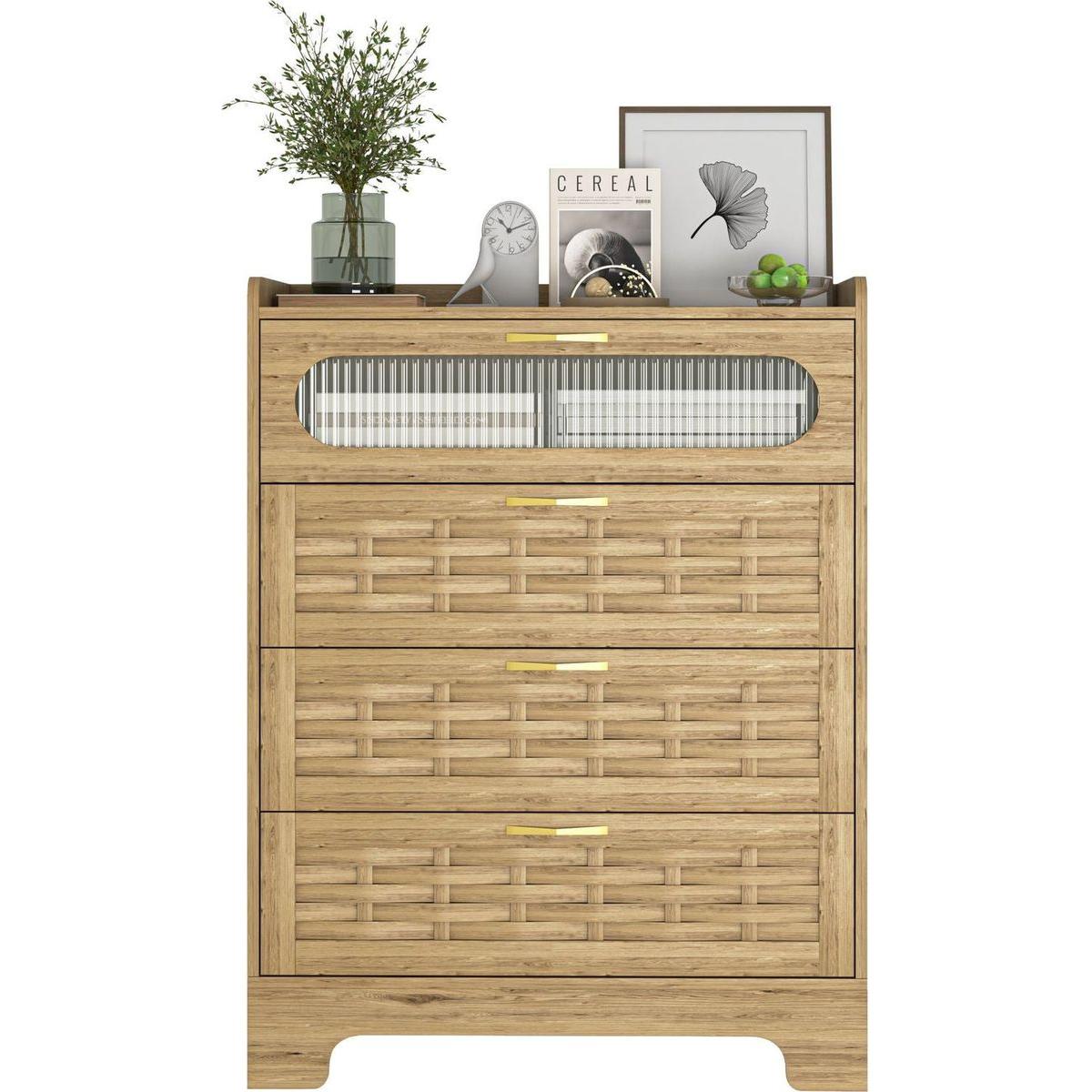 Wood 4 Drawer Dresser for Bedroom, Large Double Dresser with Wide Drawers, Modern Chest of Drawers,Storage Organizer Dresser,Nursery Dresser,for Living Room, Hallway, Bedroom, Kids Bedroom