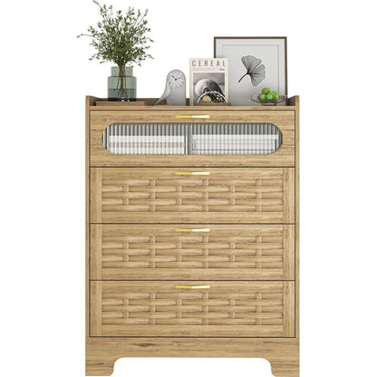 Wood 4 Drawer Dresser for Bedroom, Large Double Dresser with Wide Drawers, Modern Chest of Drawers,Storage Organizer Dresser,Nursery Dresser,for Living Room, Hallway, Bedroom, Kids Bedroom