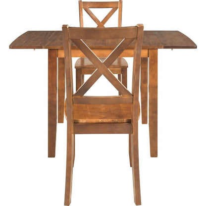 3-Piece Wood Drop Leaf Breakfast Nook Dining Table Set with 2 X-back Chairs for Small Places, Brown