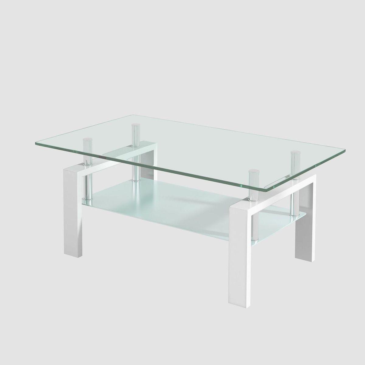 Tempered Clear Glass Coffee Table, 2-Layers Coffee Table Living Room Center Table