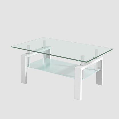 Tempered Clear Glass Coffee Table, 2-Layers Coffee Table Living Room Center Table