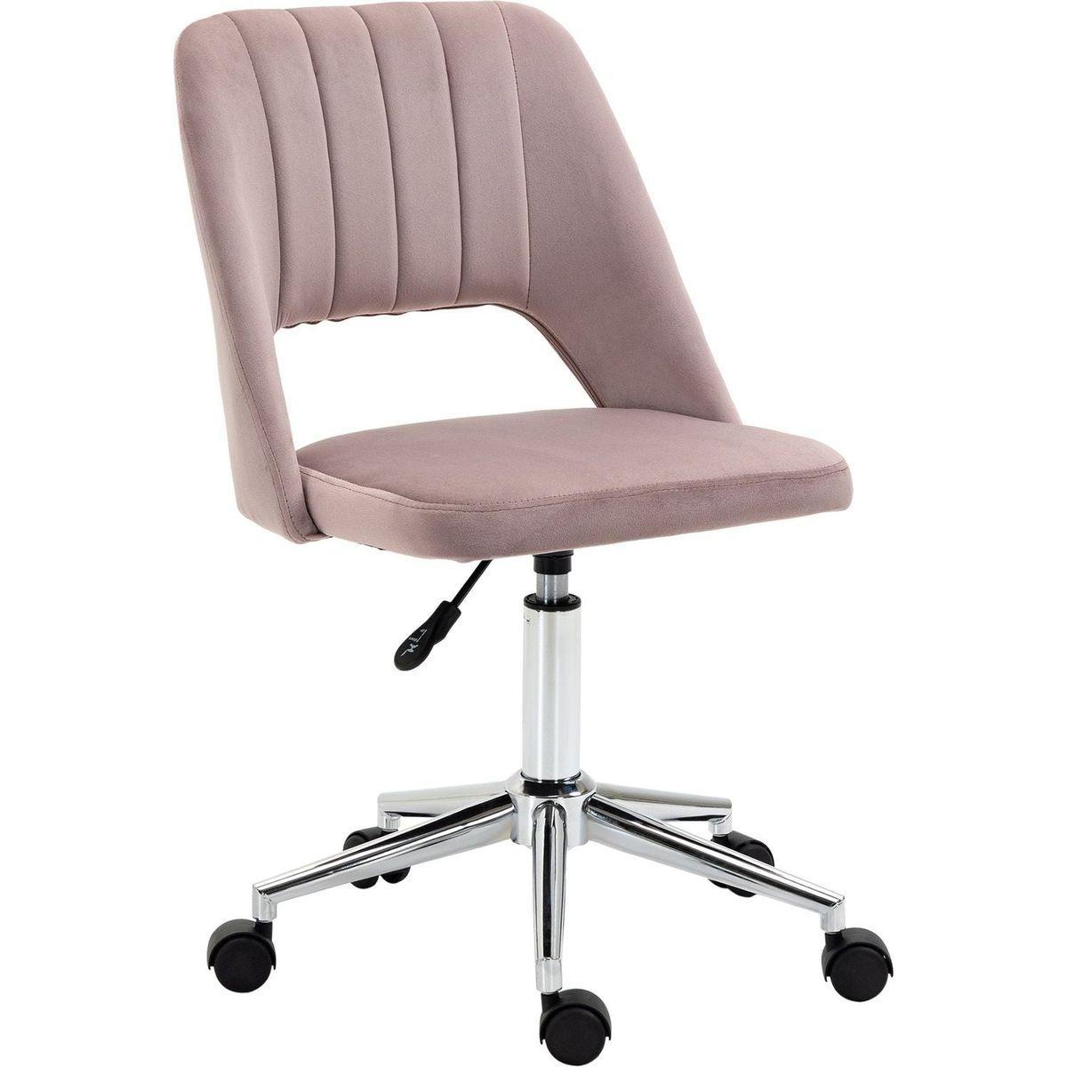 Vinsetto Modern Mid Back Office Chair with Velvet Fabric, Swivel Computer Armless Desk Chair with Hollow Back Design for Home Office, Pink