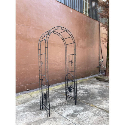 Metal Garden Arch with doors Garden Arbor Trellis Climbing Plants Support Arch Outdoor Arch Wedding Arch Party Events Archway Black