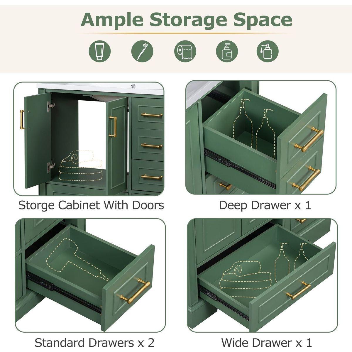 [Cabinet Only] 36" Green Traditional Bathroom Vanity(Sink not included)