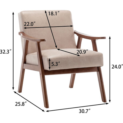 Mid-Century Modern Chair, Living Room Chair with Solid Wood Frame, Accent Chair Extra-Thick Backrest, Wingback Chair for Bedroom, Reading Room, Living Room, Lounge Chair Indoor