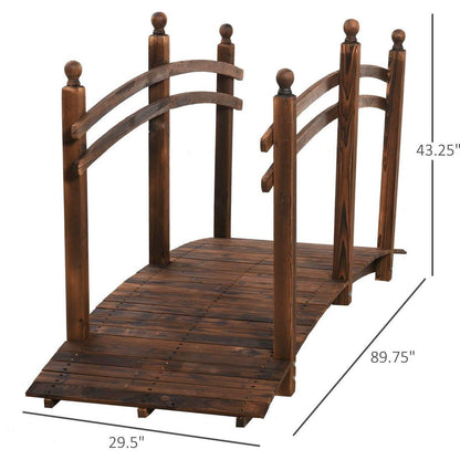 7.5' Fir Wood Garden Bridge Arc Walkway with Side Railings, Perfect for Backyards, Gardens, & Streams, Carbonized