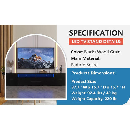 TV Console with Storage Cabinets, Remote, APP Control Long LED TV Stand, Full RGB Color Selection, 31 Modes Changing Lights Modern Entertainment Center with Power Cord (Black, for 80 inches)