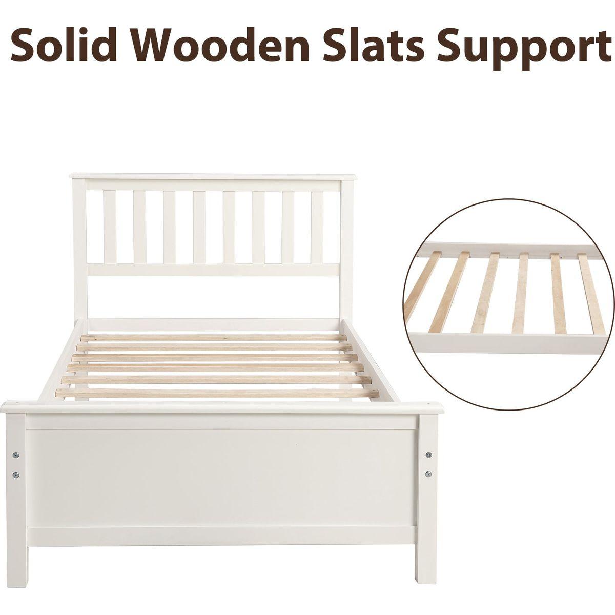 Twin Size Wood Platform Bed with Headboard,Footboard and Wood Slat Support, White