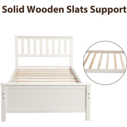 Twin Size Wood Platform Bed with Headboard,Footboard and Wood Slat Support, White
