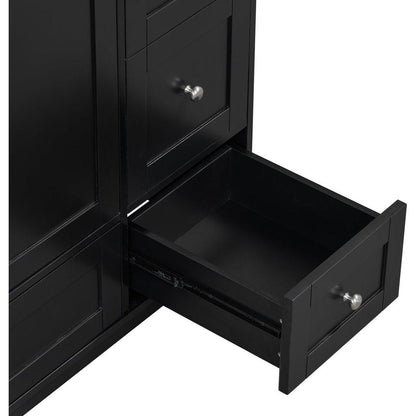 36 Inch Modern Bathroom Vanity with USB Charging, Two Doors and Three Drawers Bathroom Storage Vanity Cabinet, Small Bathroom Vanity cabinet with single sink, Black - Faucets Not Included