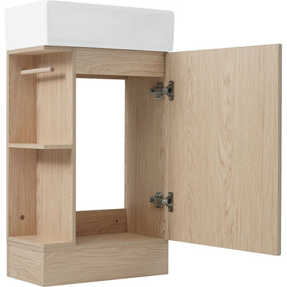 18.6" Bathroom Vanity with Sink, Bathroom Vanity Cabinet with Two-tier Shelf, Left or Right Orientation, Natural