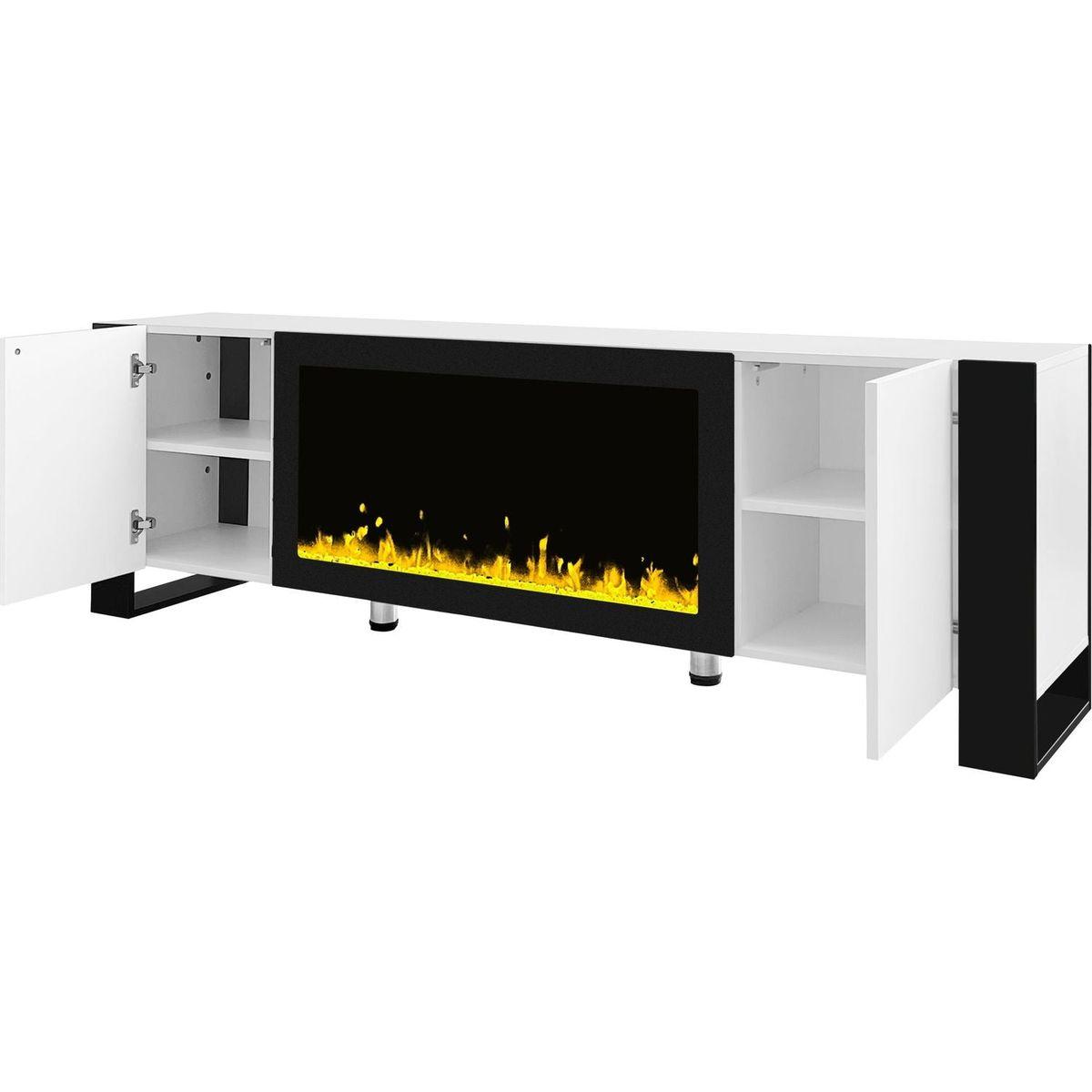 Modern TV Stand with 34.2" Non-heating Electric Fireplace, High Gloss Entertainment Center with 2 Cabinets, Media Console for TVs up to 78", White